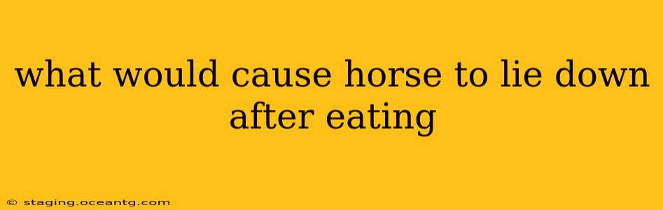 what would cause horse to lie down after eating